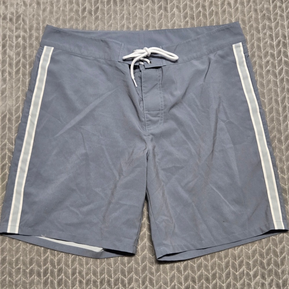The Normal Brand Mens Slate Blue Striped Board Shorts 38 Stretch Swim Trunks